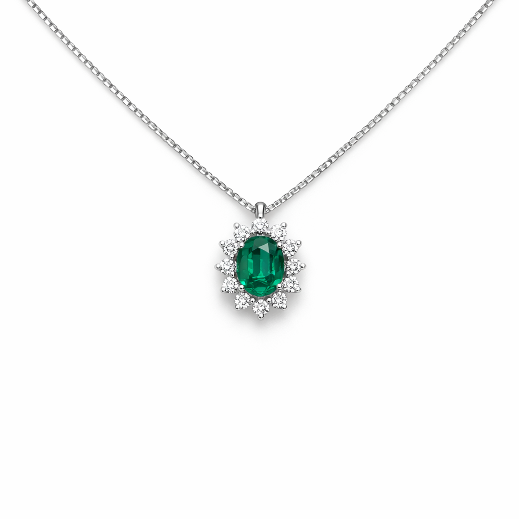 Collana Donna Mirco Visconti Smeraldo Oro Bianco Diamanti Fiore