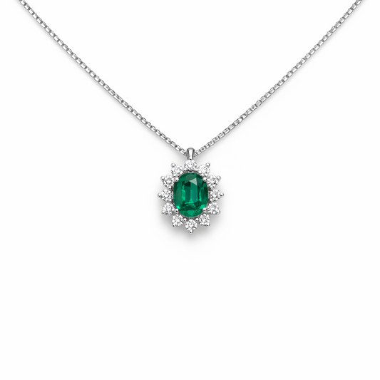 Collana Donna Mirco Visconti Smeraldo Oro Bianco Diamanti Fiore