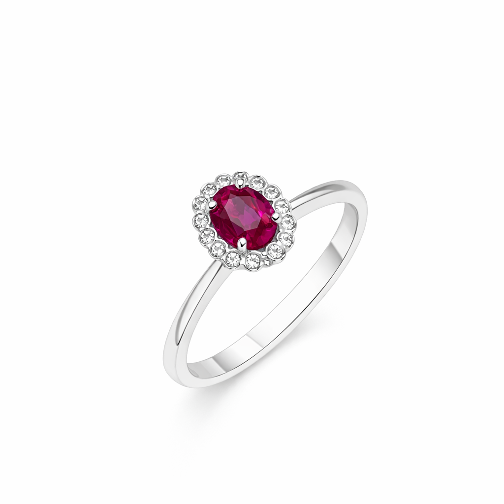 Anello Rubino Oro Bianco e Diamanti