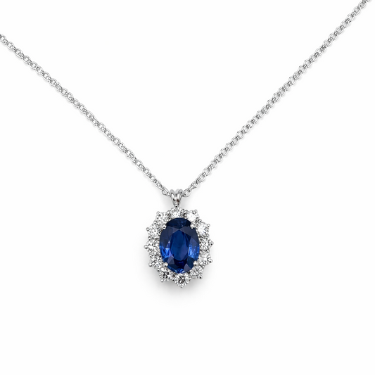Collana Donna Oro Bianco Diamanti Zaffiro