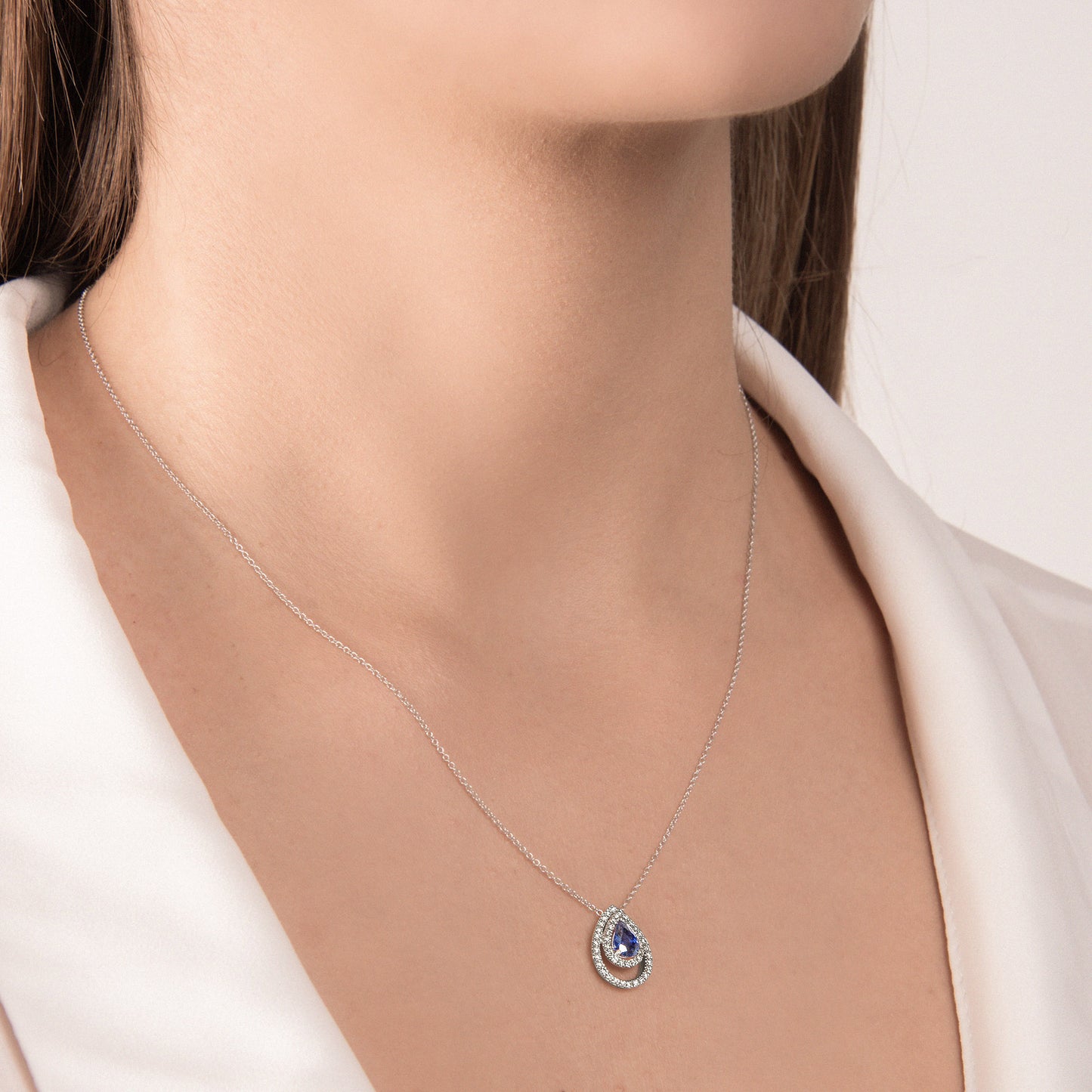 Collana Donna Mirco Visconti Goccia Zaffiro Oro Bianco e Diamanti