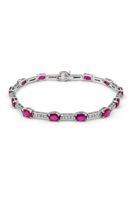 Bracciale Donna Tennis oro bianco diamanti naturali e rubini