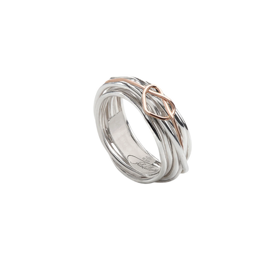 Anello Donna Filo della Vita Classic 7 Fili Argento 925 Cuore Annodato Oro Rosa