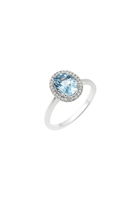 Anello Mirco Visconti Oro Bianco Diamanti e Acquamarina Ovale