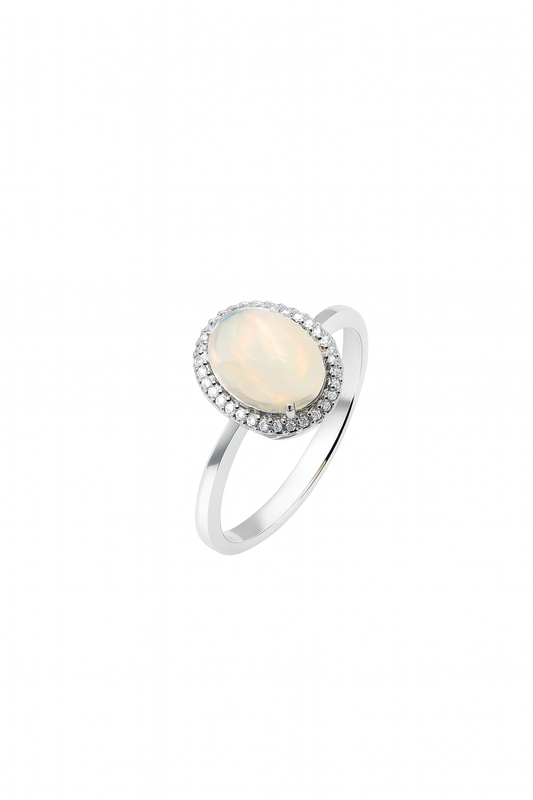 Anello Donna Semiprezioso oro bianco dimanti e Opale