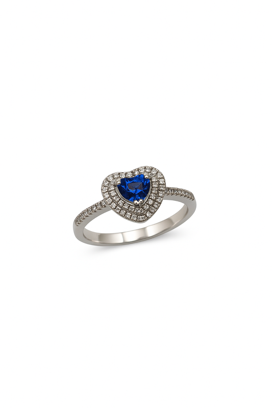 Anello Mirco Visconti Oro Bianco Diamanti e Zaffiro Blu a cuore