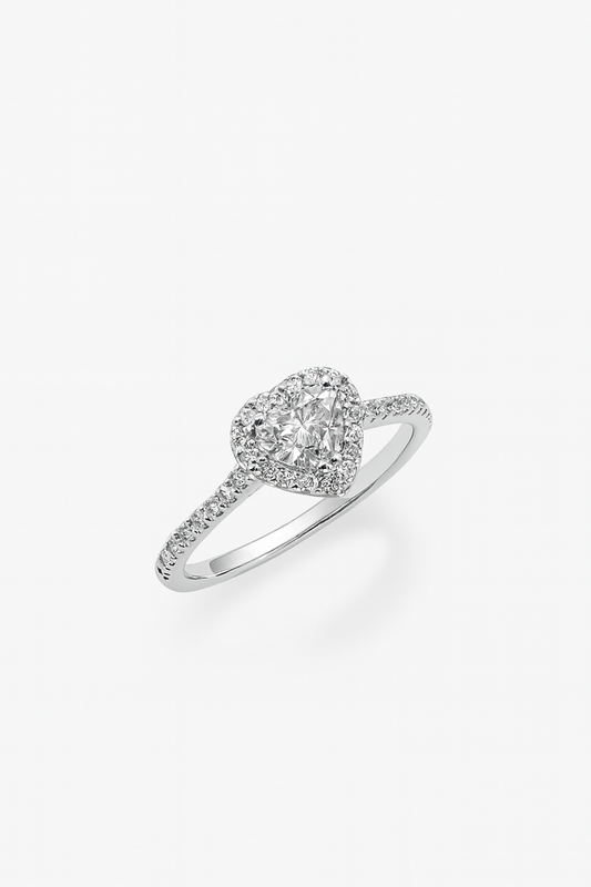 Anello Solitario Cuore Oro Bianco Diamanti