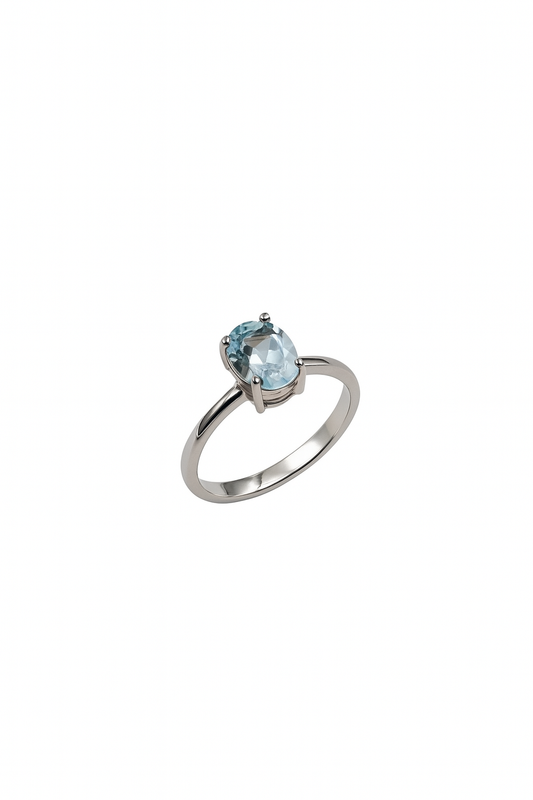 Anello Oro Bianco e Acquamarina Ovale