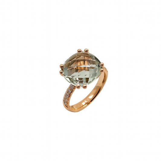 Anello Donna Semiprezioso oro rosa prasiolite e diamanti