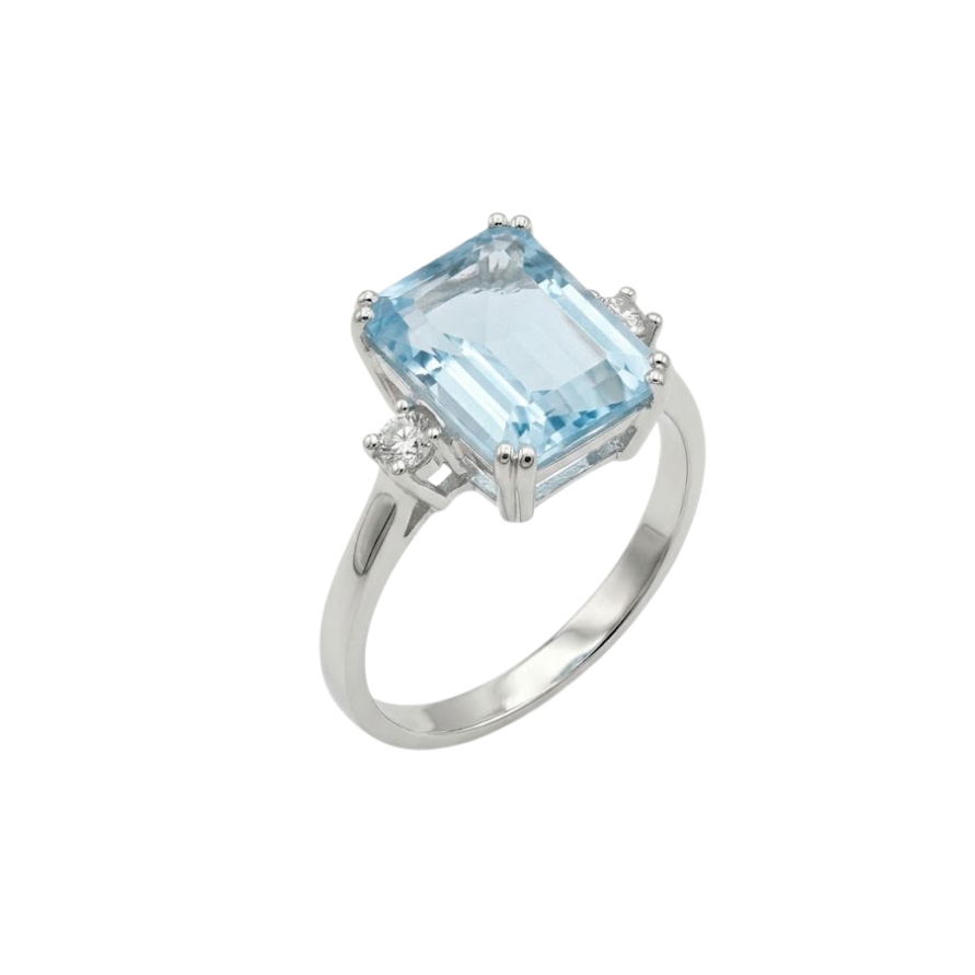 Anello Oro Bianco Diamanti Acquamarina Ct.2,84