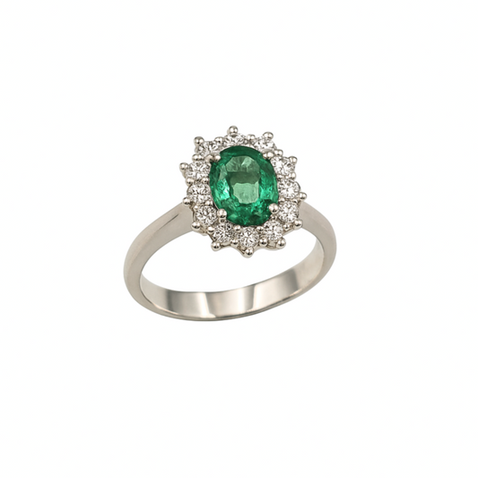 Emerald Ring in White Gold and Diamonds