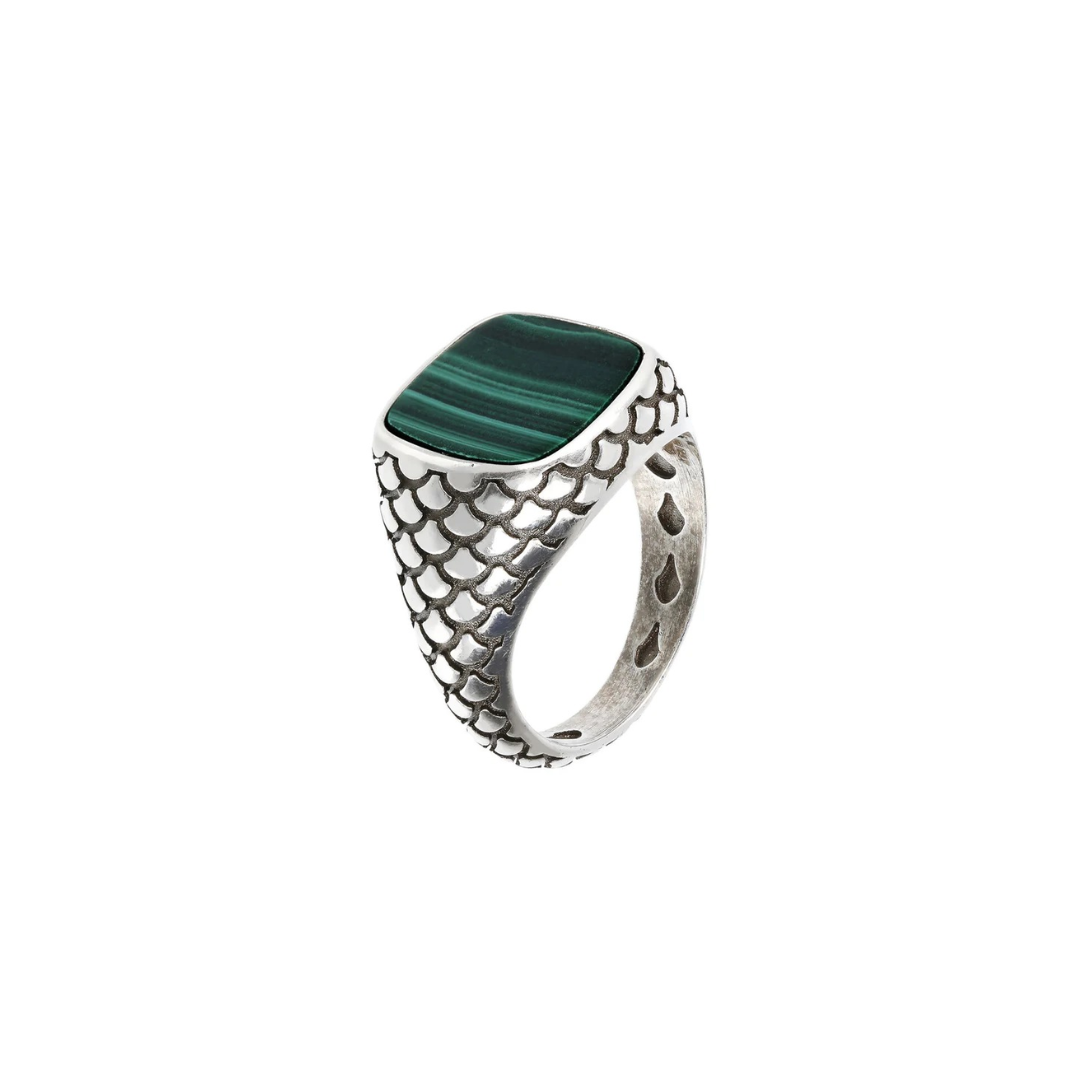Anello Uomo Albert M Argento Chevalier Texture Sirena Malachite