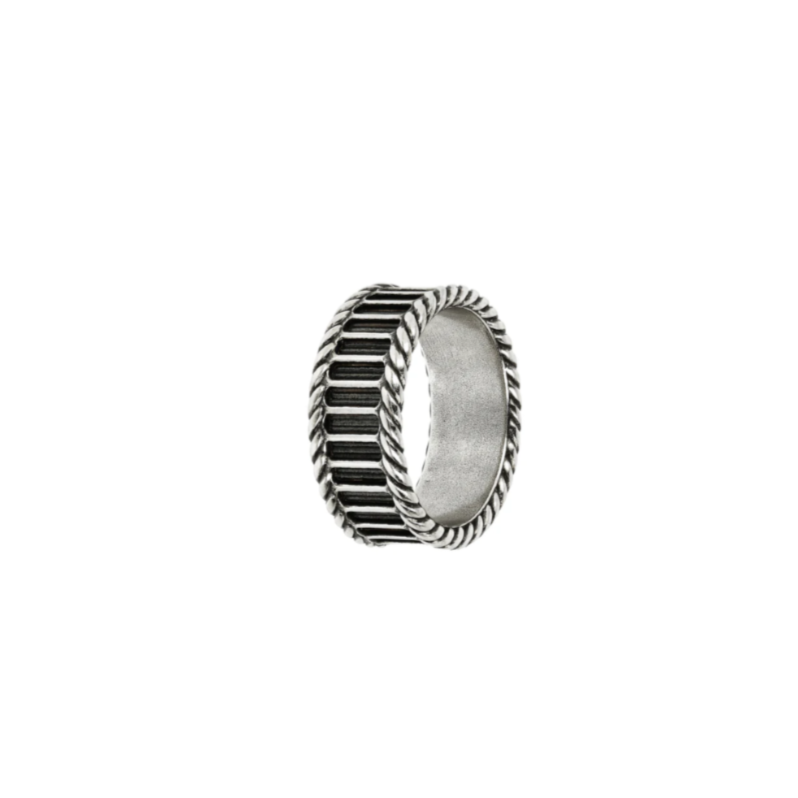 Anello Uomo Albert M Argento Fascia Texture Rigata