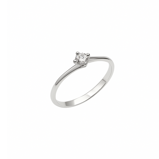 Anello Solitario Oro bianco e Diamanti