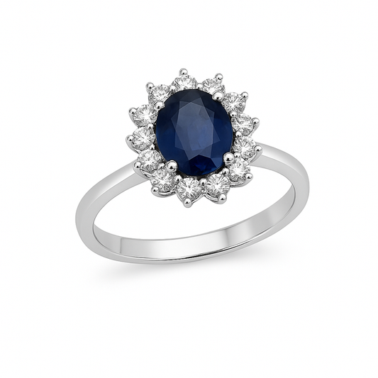 Sapphire and Diamonds White Gold Ring