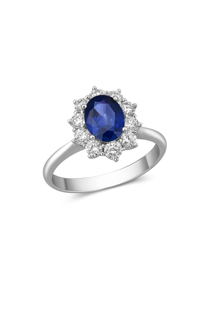 Sapphire and Diamonds White Gold Ring