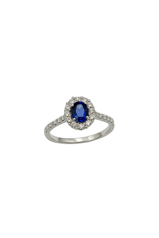 Sapphire and Diamonds White Gold Ring