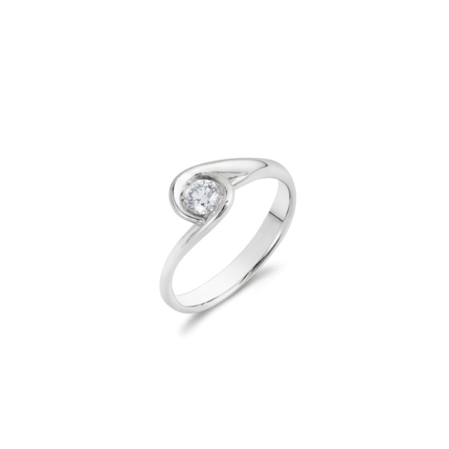 Anello Donna Solitario Dluce Calla Oro Bianco e Diamante Golay