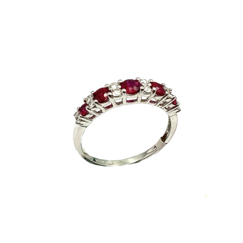 Anello Donna Fedina Scalare Oro Bianco Diamanti e Rubino