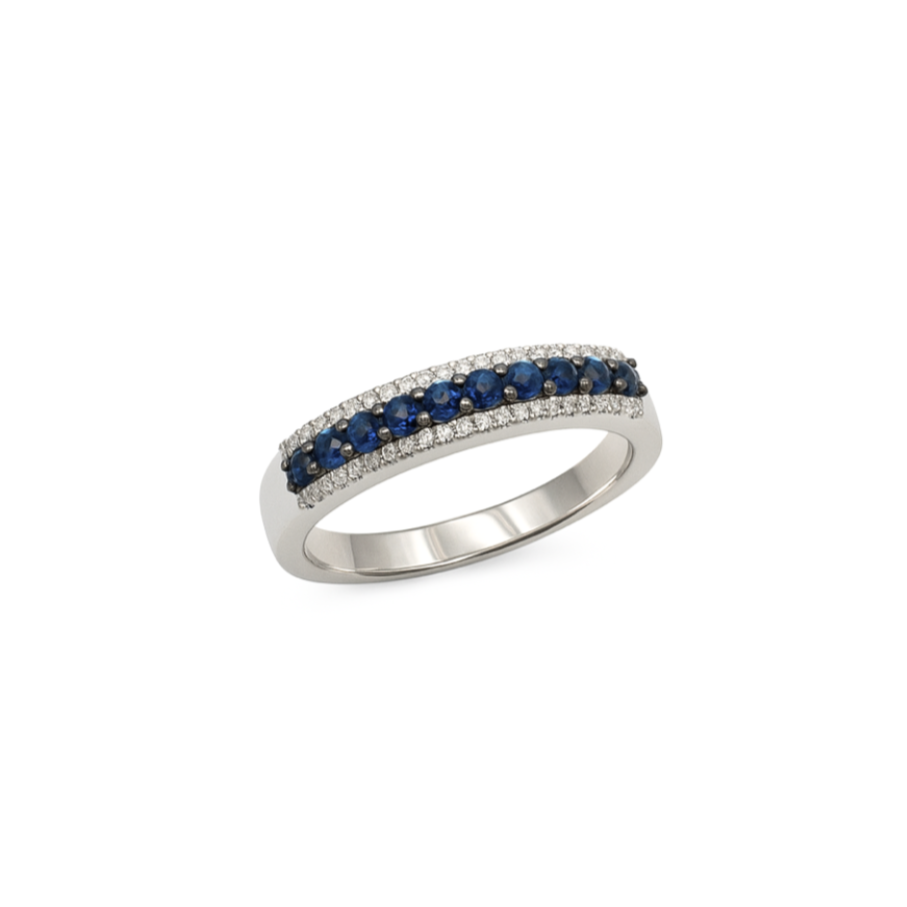 Anello Oro Bianco Zaffiro e Diamanti