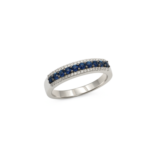 Anello Oro Bianco Zaffiro e Diamanti