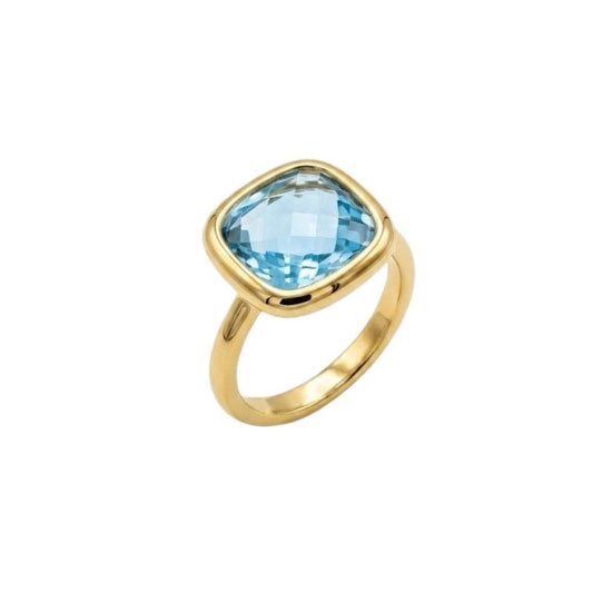 Anello Oro Giallo Topazio Azzurro