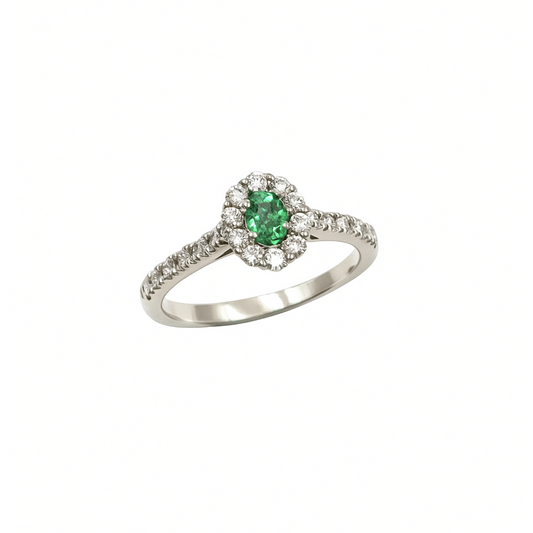 Anello Smeraldo Oro Bianco e Diamanti