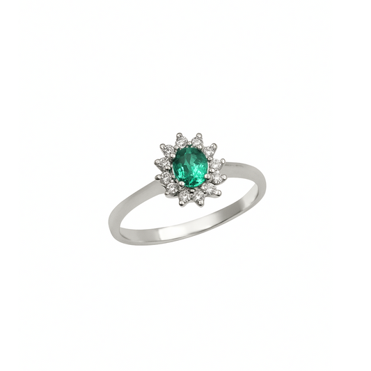 Anello Smeraldo Oro Bianco e Diamanti