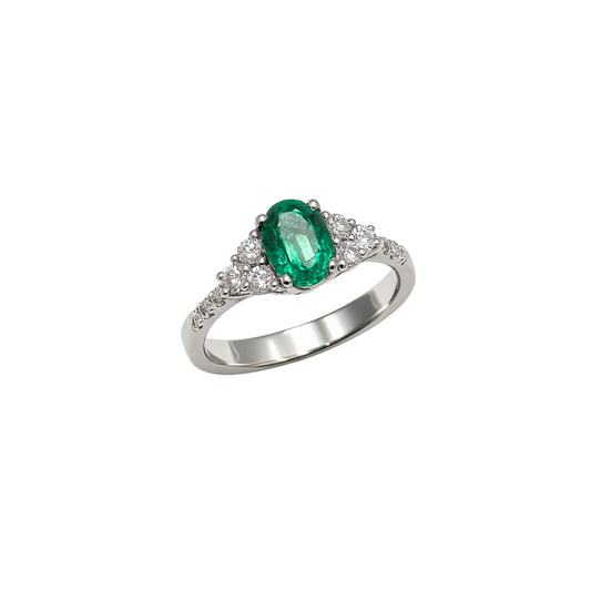 Anello Smeraldo Oro Bianco e Diamanti