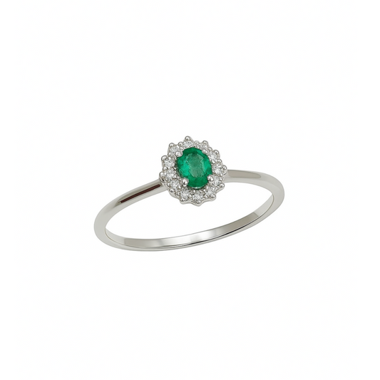 Anello oro diamanti e smeraldo