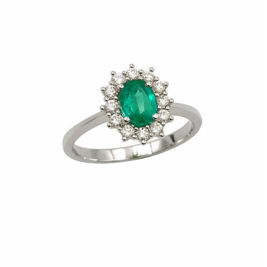Anello Smeraldo Oro Bianco e Diamanti