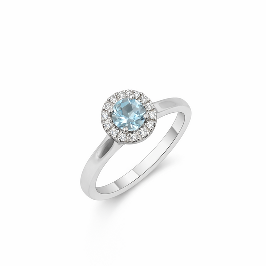 Anello Oro Bianco e Acquamarina taglio brillante