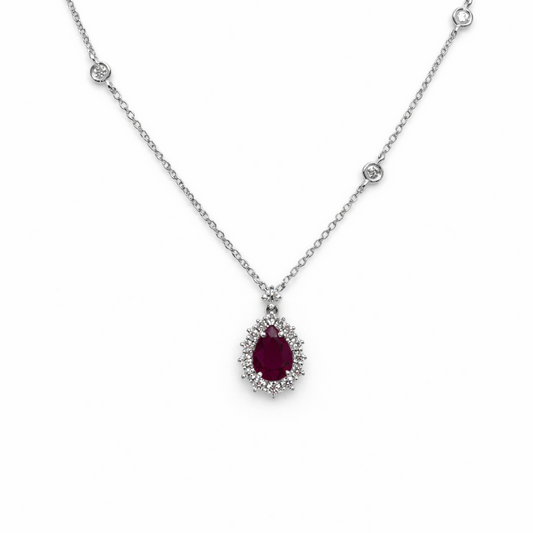Mirco Visconti Women's Necklace White Gold Diamonds and Oval Ruby