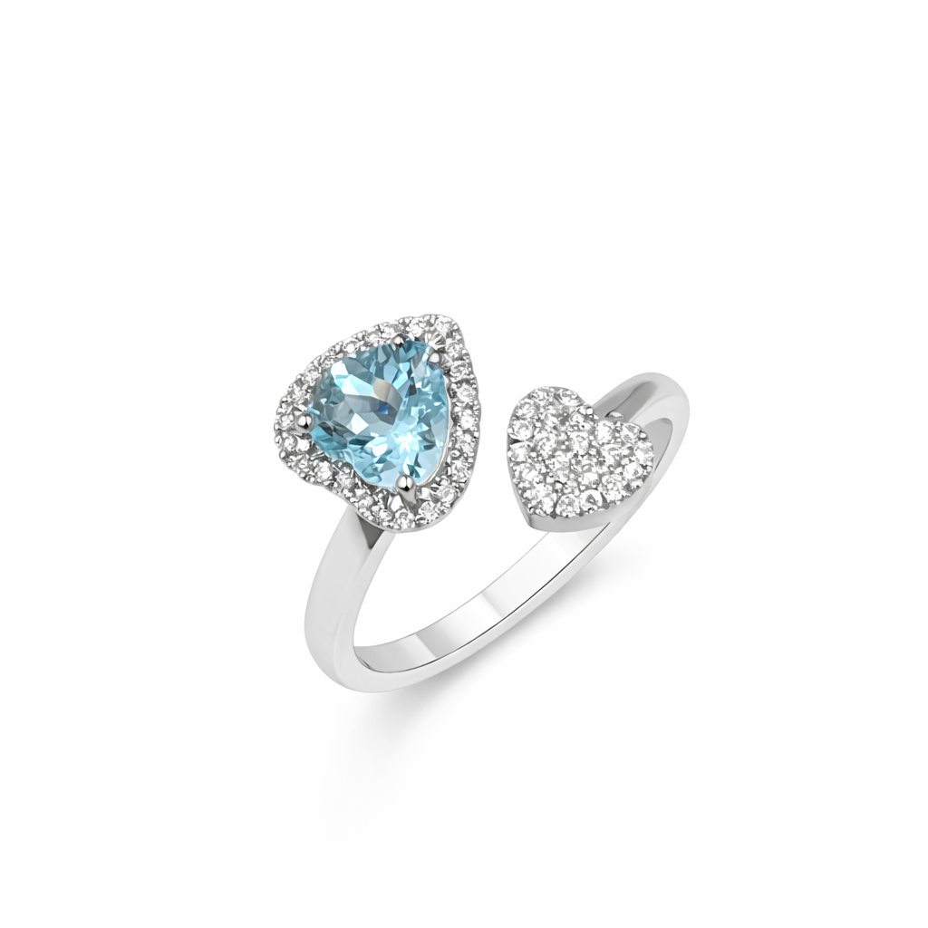Anello Davite&Delucchi Oro Bianco Diamanti e Acquamarina Cuore