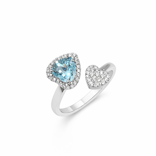 Anello Davite&Delucchi Oro Bianco Diamanti e Acquamarina Cuore