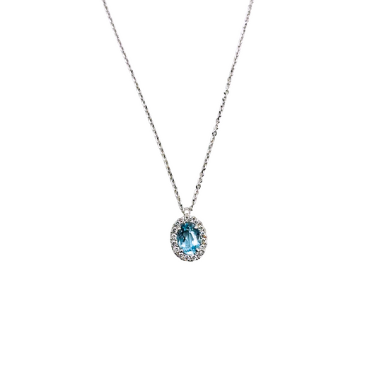 Collana Donna Acquamarina Ovale Oro Bianco Contorno Diamanti
