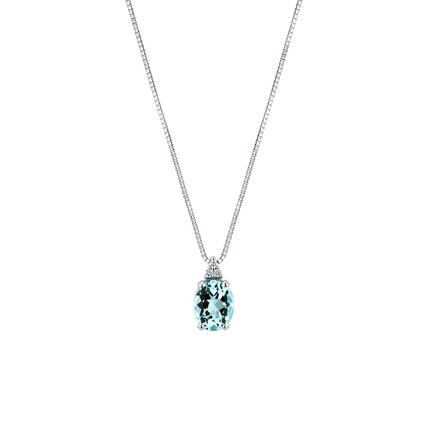 Collana Donna Oro Bianco Acquamarina Ovale Diamanti Mirco Visconti