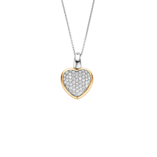 Collana Donna Argento Pendente Cuore Pavé Dorato TI SENTO - Milano 6801ZY