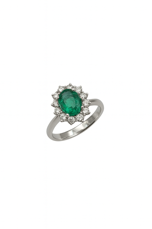 Anello Smeraldo Oro Bianco e Diamanti