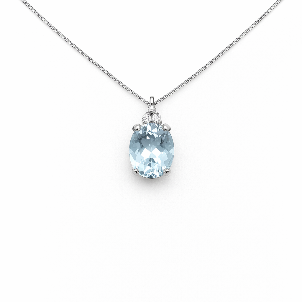 Collana Donna Oro Bianco Acquamarina Ovale Diamanti Mirco Visconti