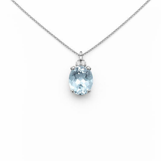 Collana Donna Oro Bianco Acquamarina Ovale Diamanti Mirco Visconti