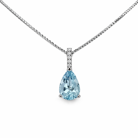Collana Donna Mirco Visconti Oro Bianco Acquamarina Goccia e Diamanti