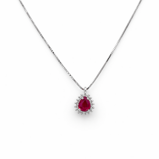 Mirco Visconti Women's Necklace White Gold Diamonds and Oval Ruby