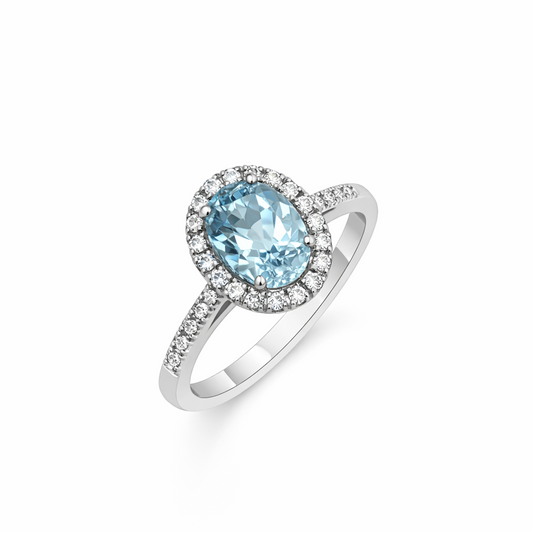 Anello Mirco Visconti Oro Bianco Diamanti e Acquamarina Ovale