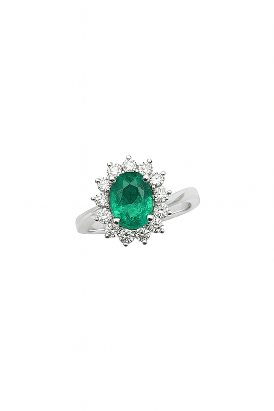 Anello Smeraldo Oro Bianco e Diamanti