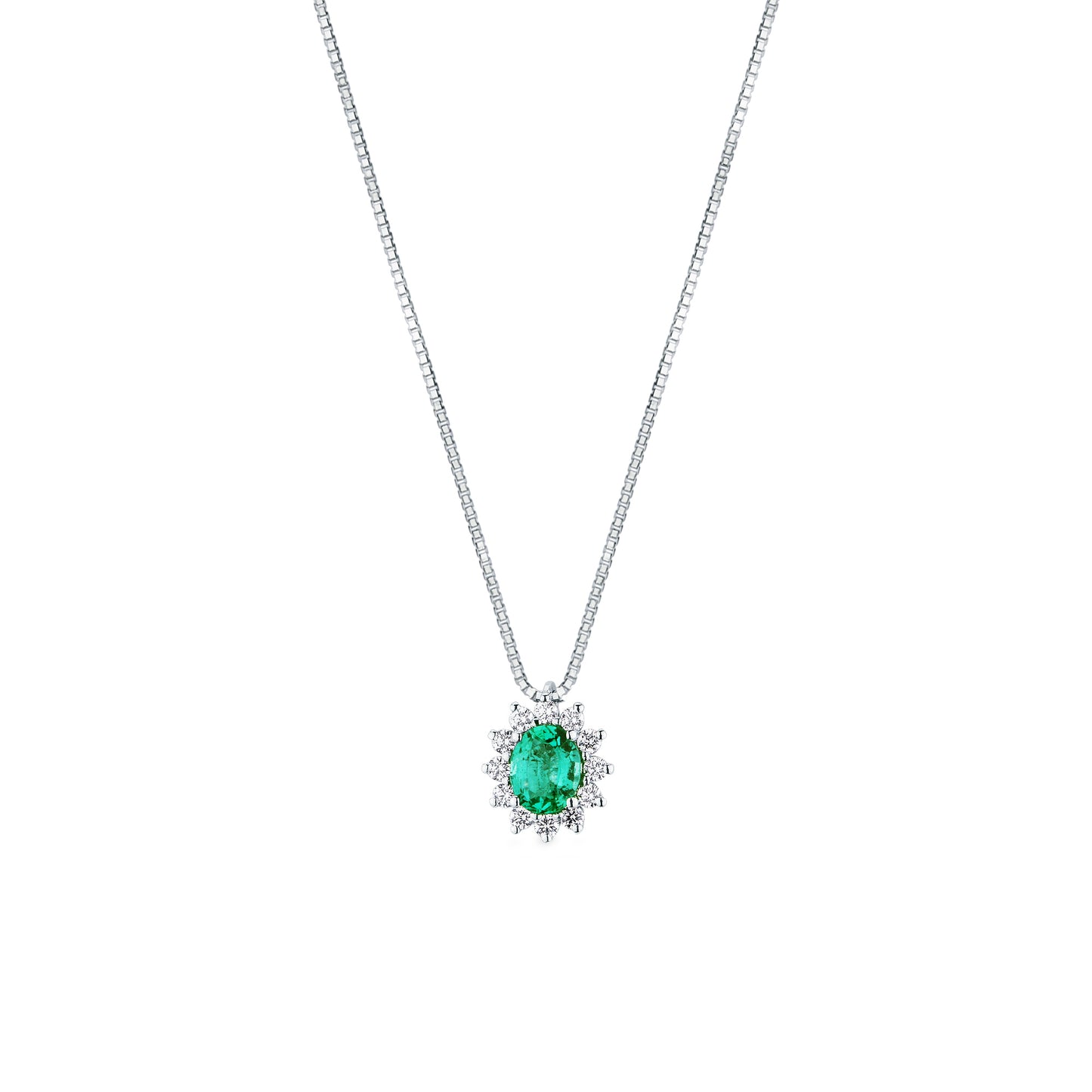 Collana Donna Mirco Visconti Smeraldo Oro Bianco Diamanti Fiore