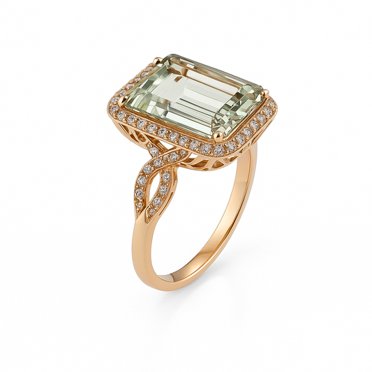 Anello Donna Semiprezioso oro rosa quarzo Menta e diamanti