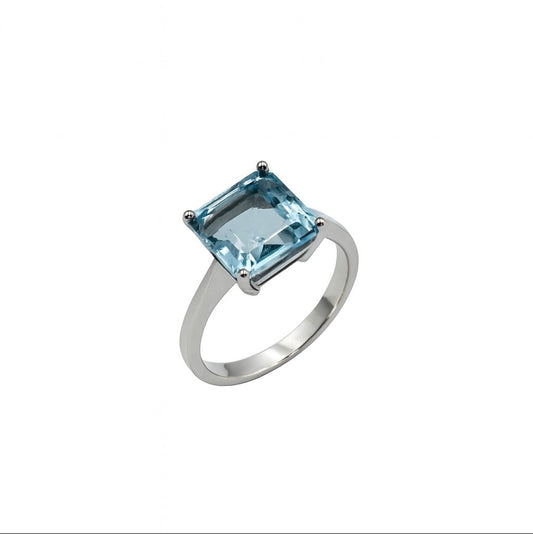 Anello Donna Semiprezioso oro bianco e topazio azzurro