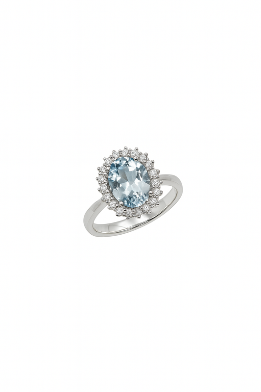 Anello Mirco Visconti Oro Bianco Diamanti e Acquamarina Ovale