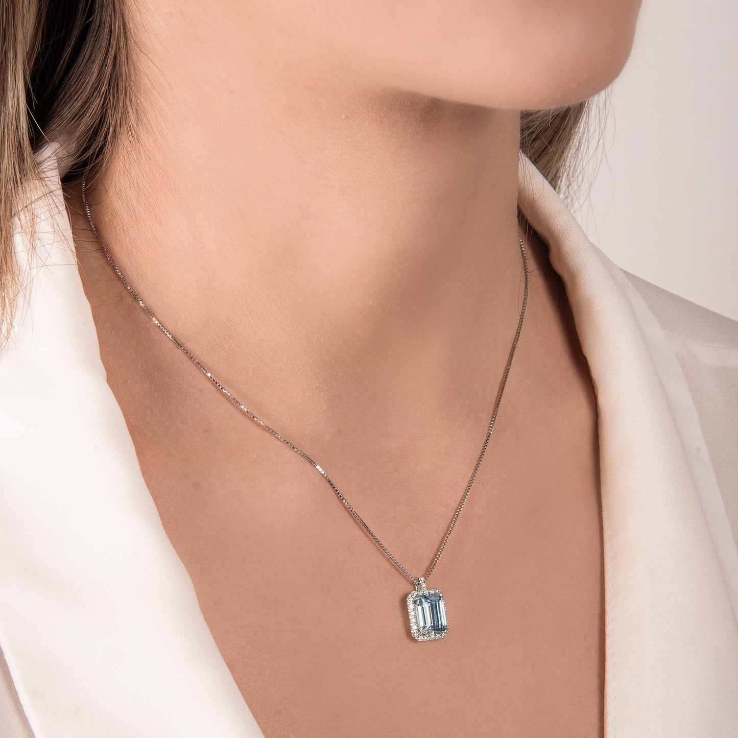 Collana Donna Mirco Visconti Oro Bianco Acquamarina Rettangolare Contorno